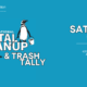 graphic of penguins frolicking around the text International Coastal Cleanup & Trash Tally with blue background. In the upper left corner are the logos for Ocean Conservancy and ecoaction arlington in white. Text on the right reads: Saturday, September 21, Barcrorft Park, 4200 S Four Mile Run Dr, Arlington VA 22206. Click to Sign Up.