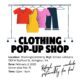 graphic of a red shirt, yellow dress, pink blouse and jeans hanging on a garment rack. Clothing Pop-up Shop. Location: Wahsington-Liberty High School 1301 N Stafford St, Arlington VA. Date: February 2, 2025. Snow date February 9. Time: 12-4 pm. Refresh your wardrobe naturally!