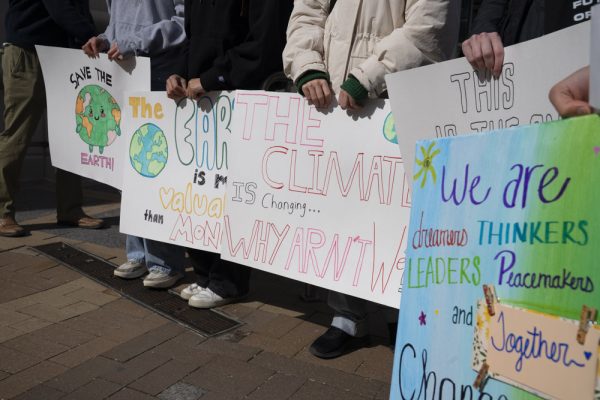 image of hands holding climate action signs 